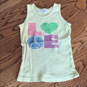 Girls' Yellow Sleeveless Tank Top with Colorful 'LOVE' Rhinestone Design